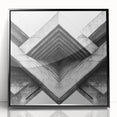 Large abstract wall art in black and white acrylic print, framed, reflecting mid-century modernist style.