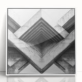 Art Deco poster of stylized architecture in black and white, framed acrylic, suitable for modern nursery wall decor.