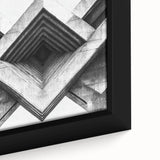 Extra large black wall art featuring a close-up of architectural design, with colorful, textured details on a framed canvas.