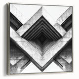 Landscape painting of an architectural scene on a framed canvas, featuring muted grays and silver tones.