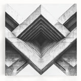 Large black and white photo of architectural details on stretched canvas, suited for kitchen wall art.