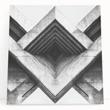 Black and white photo of an architectural design on a large stretched canvas, suitable as kitchen wall art or for a bedroom.