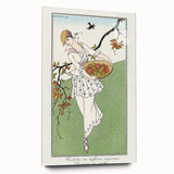 Charming Art Deco Wall Art – Woman with Basket of Apples in Nature