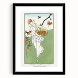 Charming Art Deco Wall Art – Woman with Basket of Apples in Nature
