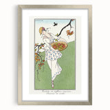Charming Art Deco Wall Art – Woman with Basket of Apples in Nature