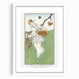 Charming Art Deco Wall Art – Woman with Basket of Apples in Nature