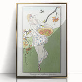 Charming Art Deco Wall Art – Woman with Basket of Apples in Nature