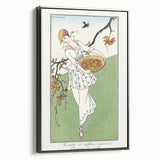 Charming Art Deco Wall Art – Woman with Basket of Apples in Nature