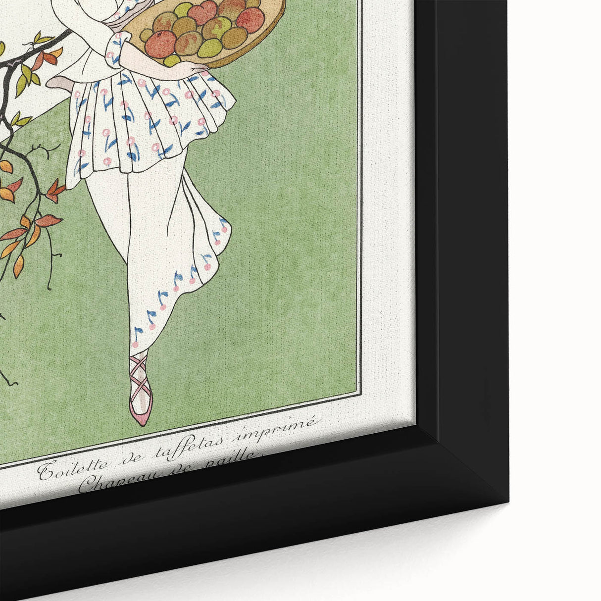 Charming Art Deco Wall Art – Woman with Basket of Apples in Nature