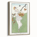 Charming Art Deco Wall Art – Woman with Basket of Apples in Nature