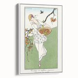 Charming Art Deco Wall Art – Woman with Basket of Apples in Nature