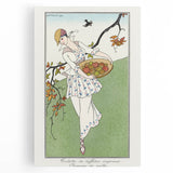Charming Art Deco Wall Art – Woman with Basket of Apples in Nature
