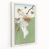 Charming Art Deco Wall Art – Woman with Basket of Apples in Nature