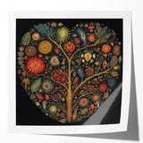 Vibrant floral wall art print featuring a mix of colorful flowers and lush green leaves, displayed in a modern setting, perfect for home decor enhancement.