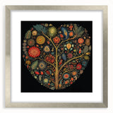 Framed wall art displaying a floral and botanical design with silver matting, perfect for home decor. Features vibrant colors and intricate leaf details, enhancing any space's aesthetic.