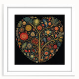 Framed wall art featuring a botanical design of flowers and green leaves, set against a white backdrop, enhancing modern decor with a touch of nature.