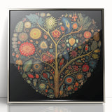 Framed acrylic wall art showcasing a vibrant floral and botanical design with silver accents, ideal for home decor, enhancing modern interiors with color and elegance.