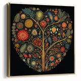 Framed wall art featuring a modern floral design with vibrant flowers and botanical leaves in silver and gold hues, perfect for home decor enhancement.