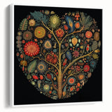 Framed canvas wall art showcasing a vibrant floral design with green leaves, displayed from a side view against a white backdrop, ideal for home decor.