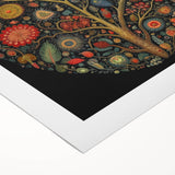 Rolled canvas showcasing a vibrant floral and botanical wall art design, featuring intricate leaf patterns in rich colors, ideal for home decor enhancement.