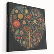 Stretched canvas wall art showcasing a vibrant floral design with green leaves against a neutral background, ideal for home decor and interior styling.