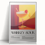 Large art print of mid-century modernist food and drinks, in a white acrylic frame, suitable for nursery wall art.