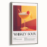 Framed canvas landscape art painting featuring a vintage food and drinks poster in colorful art style.