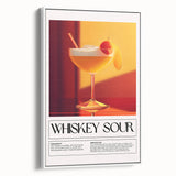 Vintage poster art of colorful food and drinks on extra large framed canvas, ideal for living room decor.