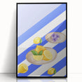Large abstract wall art featuring assorted fruits in vibrant colors on a black acrylic framed print.