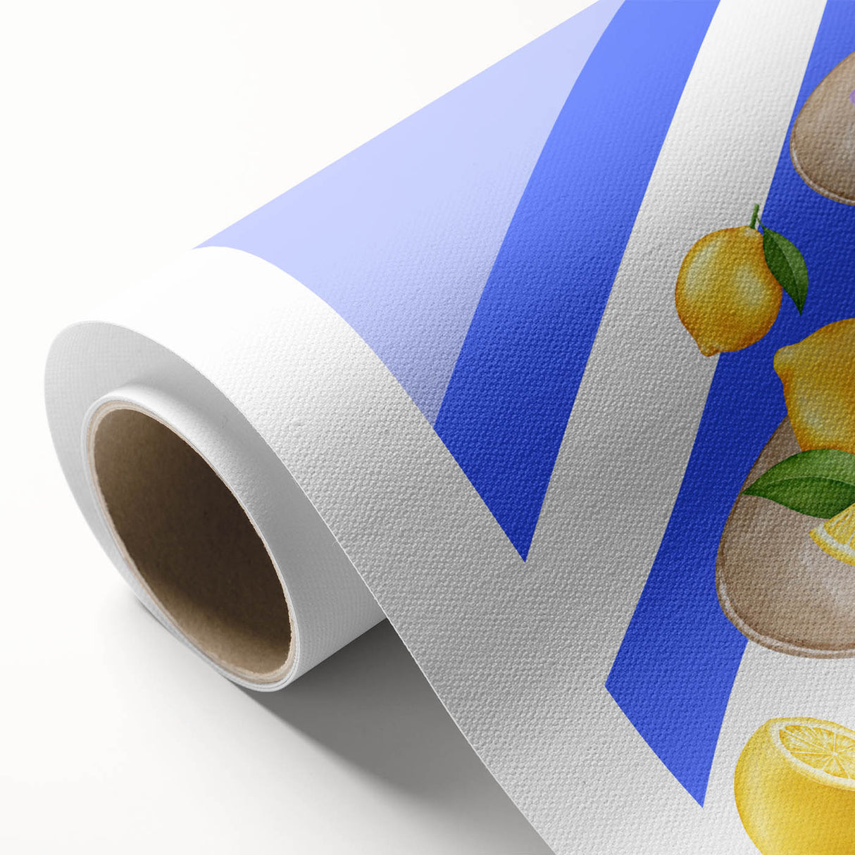 Art Deco poster of vibrant fruits on rolled canvas, suitable for nursery or dining room decor.
