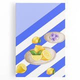 Black and white canvas print of assorted fruits, ideal for kitchen wall art.