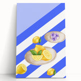 Black and white large art canvas of assorted fruits, ideal for kitchen wall art.