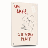 Large abstract wall art on acrylic glass featuring vibrant hues of orange and blue, ideal for dining room decor.