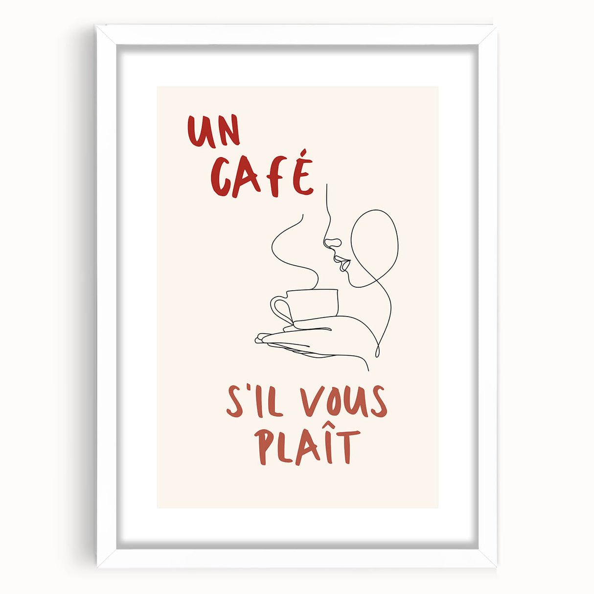Abstract art print featuring vibrant culinary motifs on a white framed poster, ideal for dining room decor.
