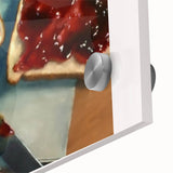 Close-up of large abstract pastries art on acrylic glass, in vibrant colors, ideal for dining room art.