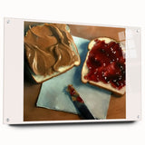 Acrylic glass print of assorted pastries in muted colors, suitable for dining room decor.