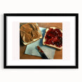 Extra large framed abstract art print featuring colorful textured pastries, ideal for living room decor.