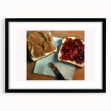 Extra large framed abstract art print featuring colorful textured pastries, ideal for living room decor.