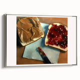 Framed canvas featuring a vintage poster of colorful pastries, set against a black background, ideal for kitchen wall art.