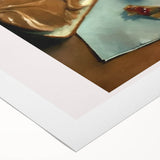 Art deco poster featuring assorted pastries in muted colors on rolled canvas, ideal for dining room wall art.