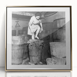 Large art print of people dining, in mid-century modernist style, vivid colors on framed acrylic.