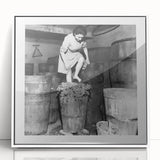 Art deco poster depicting stylized food and people in monochrome, framed in white acrylic, suitable for modern nursery decor.