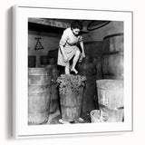 Vintage poster art on framed canvas depicting colorful, stylized food and people.