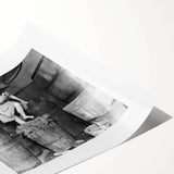 Extra large rolled print featuring line art flowers in black on a white background, suitable for large living room wall art.