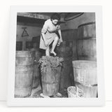 Large black and white stretched canvas featuring a bustling market scene, ideal for kitchen wall art.