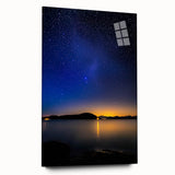 Landscape acrylic glass artwork showcasing a vibrant, abstract design with a sleek side view. The piece is elegantly displayed without pins, emphasizing its modern aesthetic and clarity. Perfect for contemporary home decor.