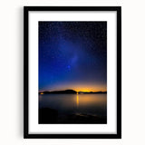 Black landscape frame with a white mat, showcasing a modern art print, positioned against a neutral background, ideal for home decor and gallery displays.