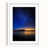 White landscape frame with a mat, showcasing a modern art print. The frame features a sleek design and clean lines, enhancing the artwork's visual appeal.