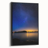 Framed landscape canvas art in a sleek black frame, showcasing vibrant colors and intricate designs, perfect for modern home decor or office settings.