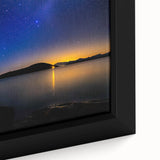 Close-up of a framed landscape canvas featuring vibrant African-inspired art, showcasing intricate patterns and rich colors on a textured surface, ideal for home decor.